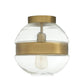 Ceiling light fixture with clear glass shade and gold metal accents on a white background