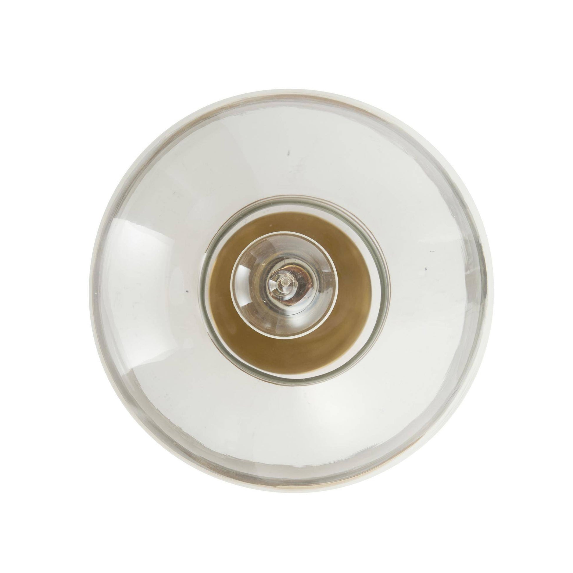 Clear plastic disc with a central circular component on a white background
