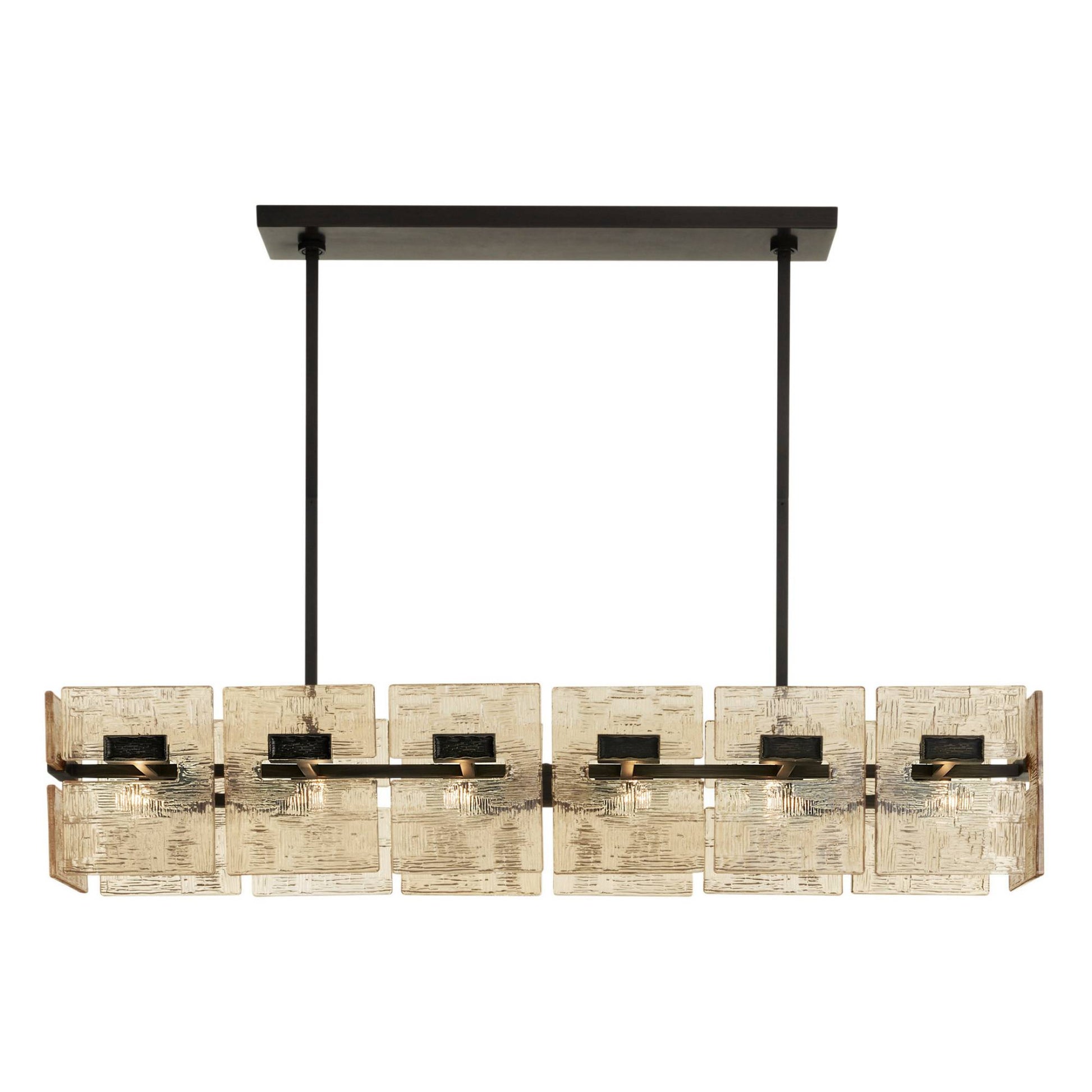 Modern chandelier with rectangular glass shades on a white background