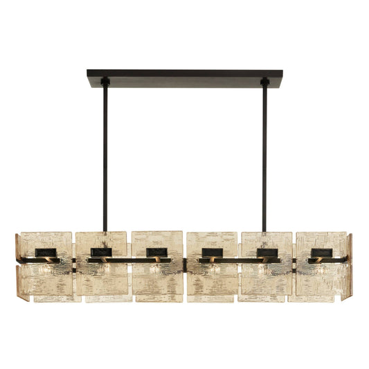 Modern chandelier with rectangular glass shades on a white background