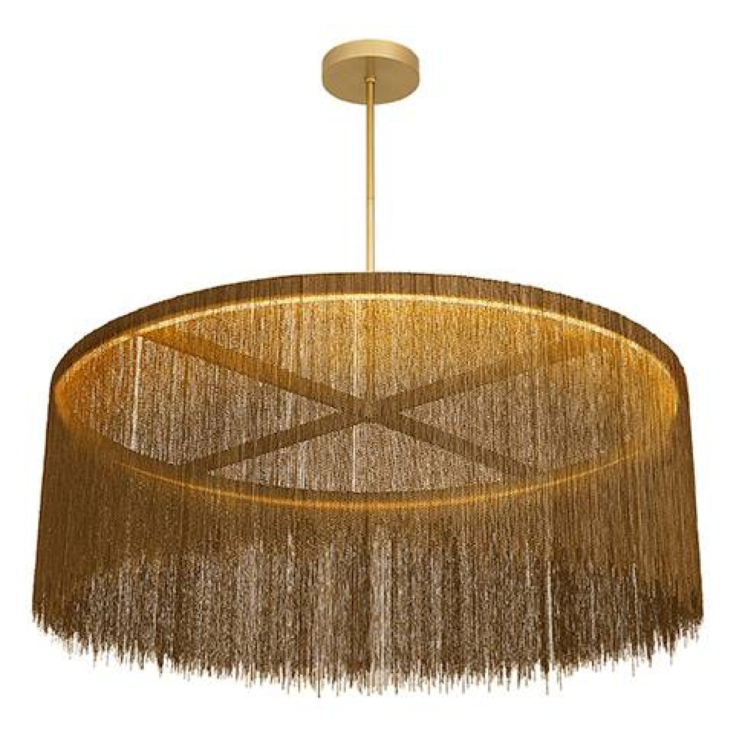 Gold fringe chandelier on a white background