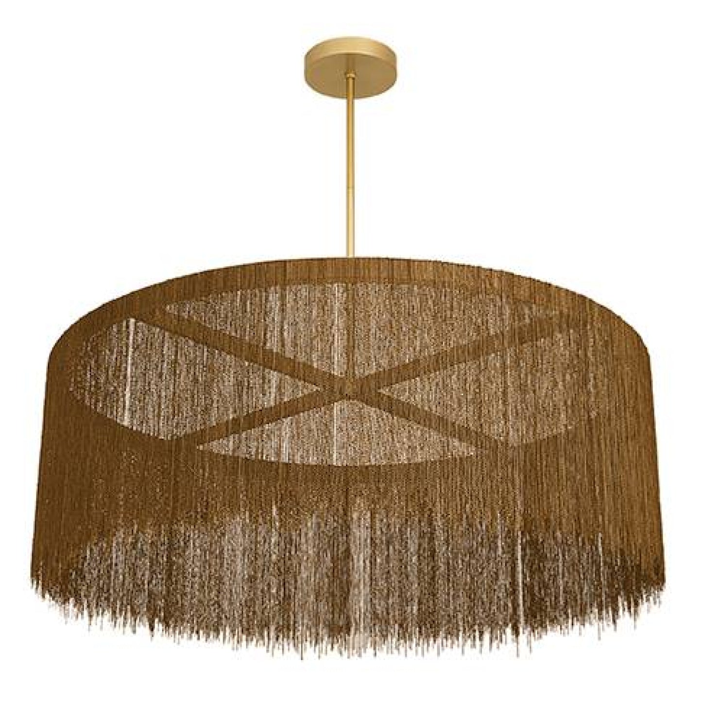 Brown fringe pendant light on a white background