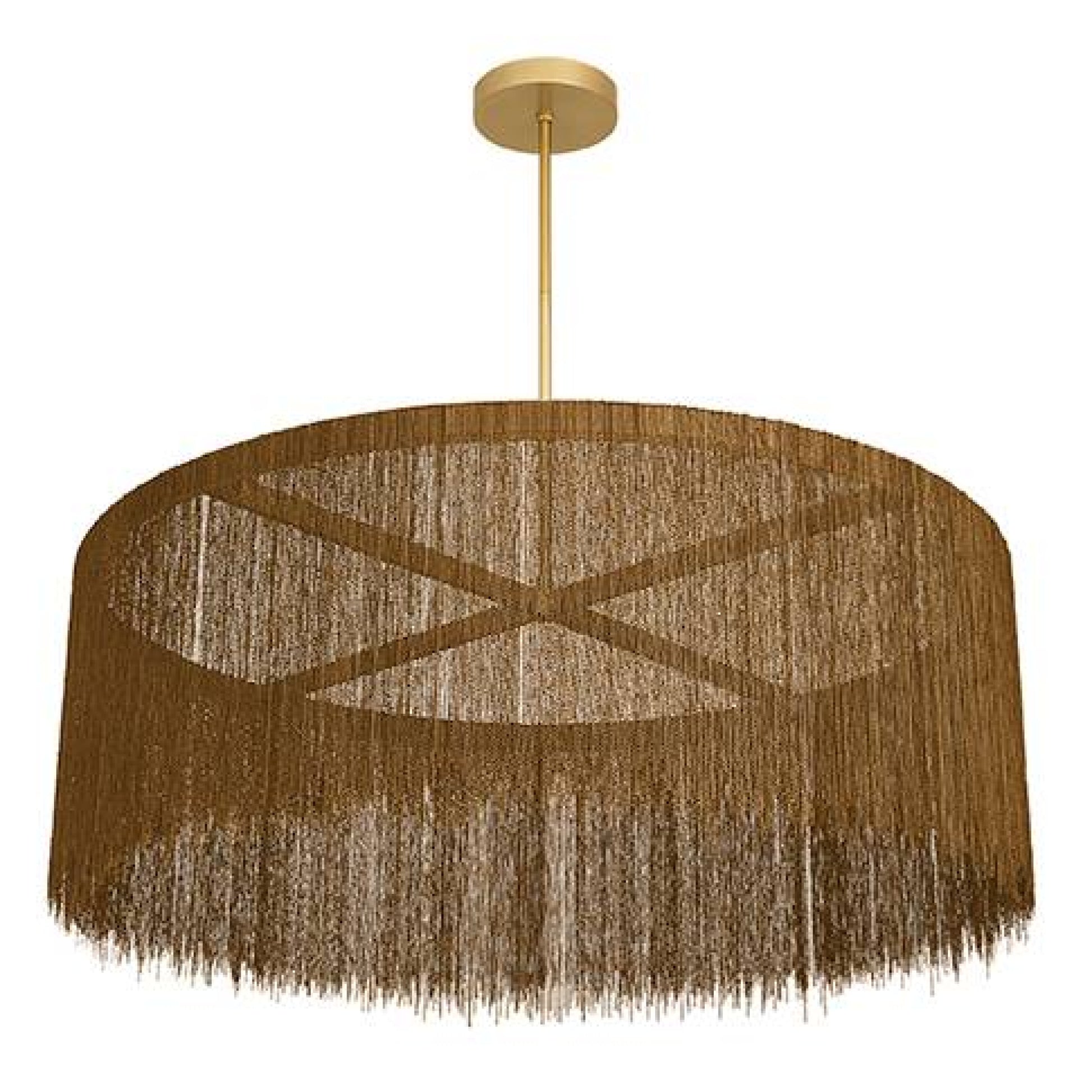 Brown fringe pendant light on a white background