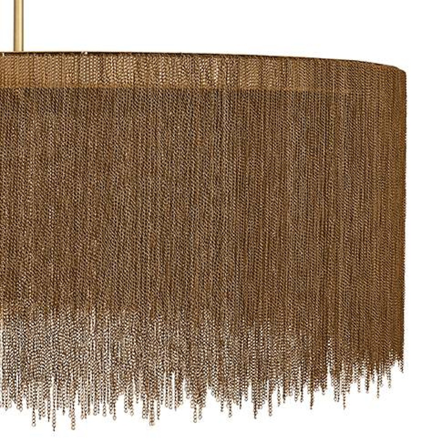 Brown textured lampshade with fringe details on a white background