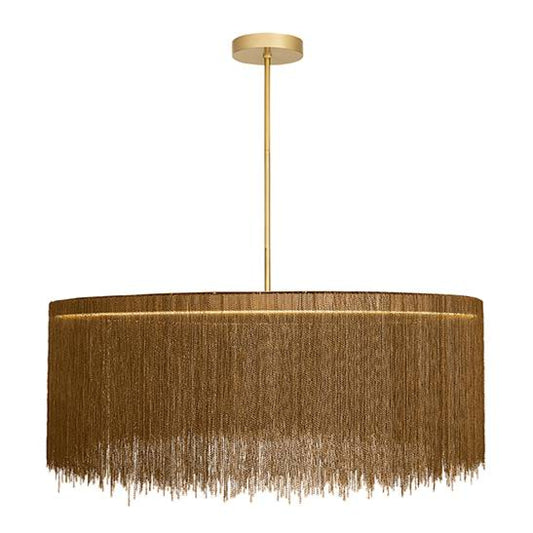 Gold pendant lamp with fringe design on a white background