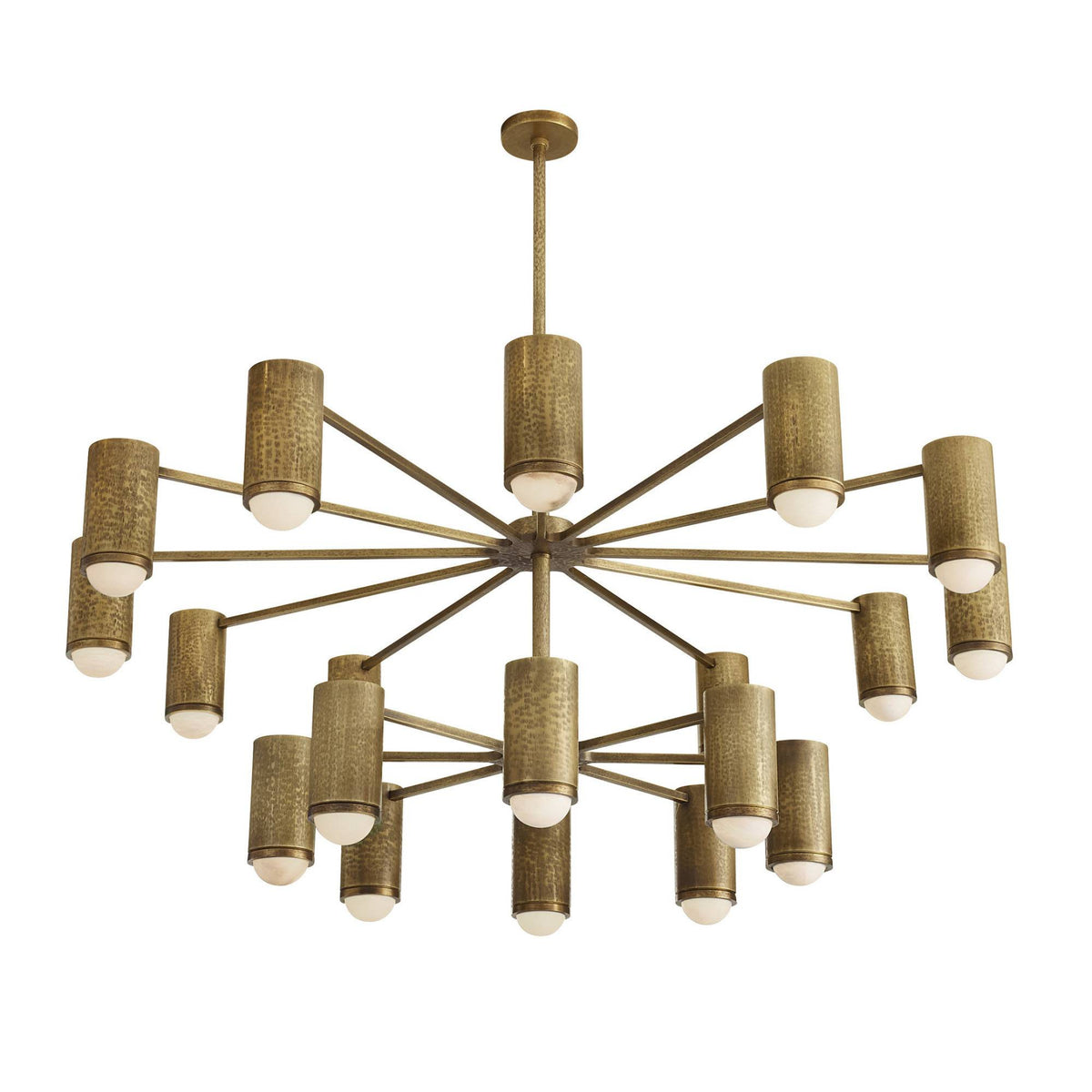 A multi-light chandelier with a bronze-finished metal frame and textured cylindrical shades, shown against a plain white background.