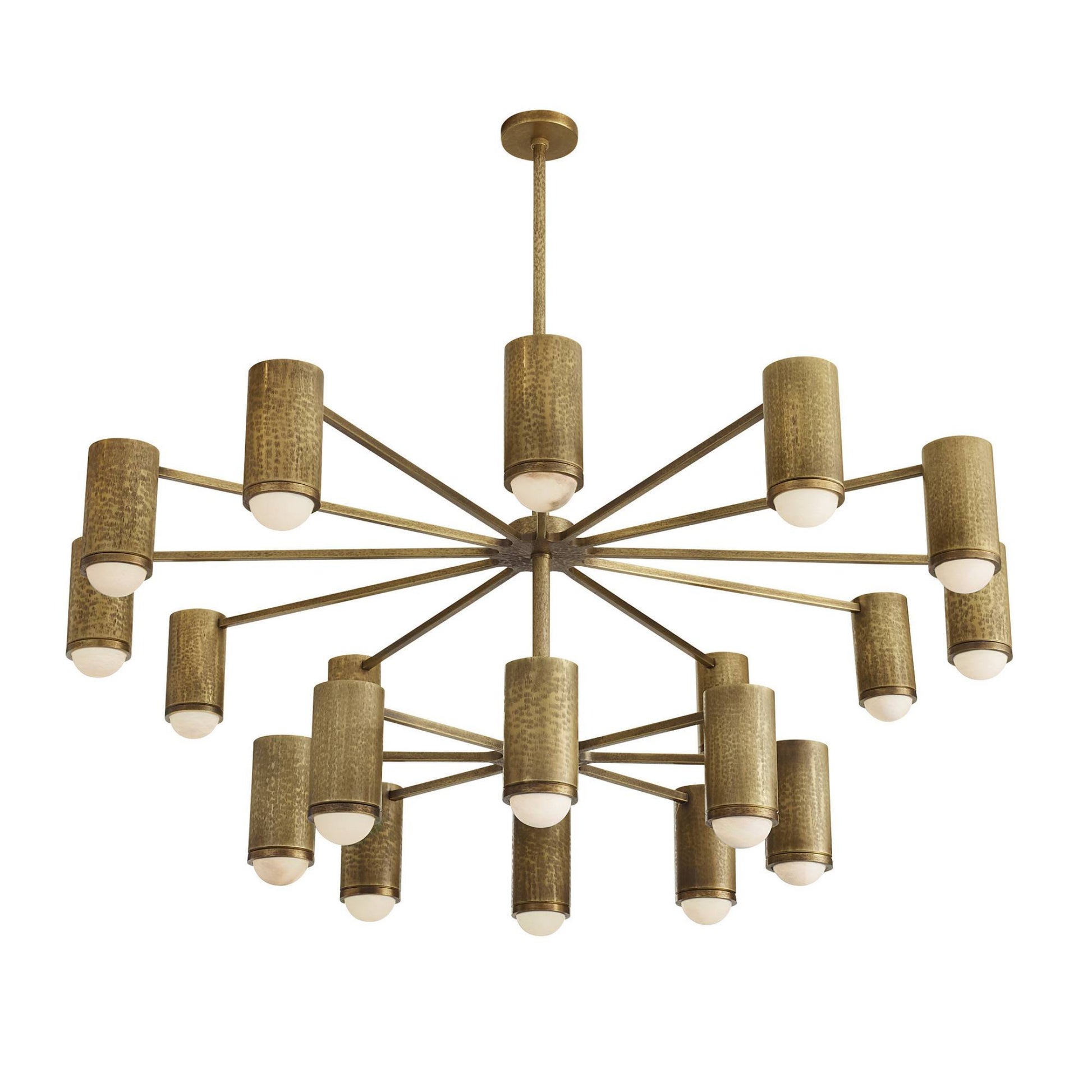 A multi-light chandelier with a bronze-finished metal frame and textured cylindrical shades, shown against a plain white background.
