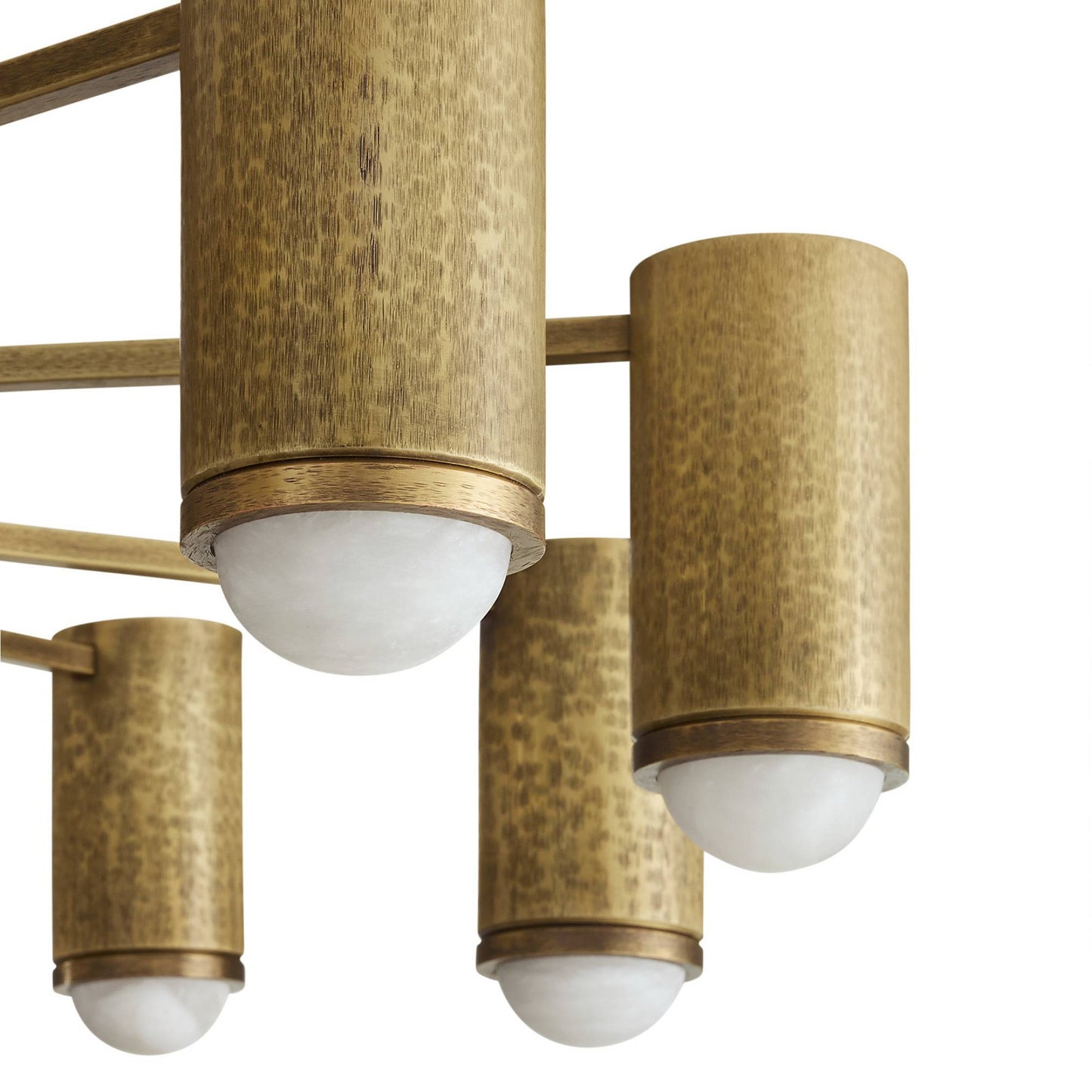 Brass chandelier with cylindrical lights on a white background