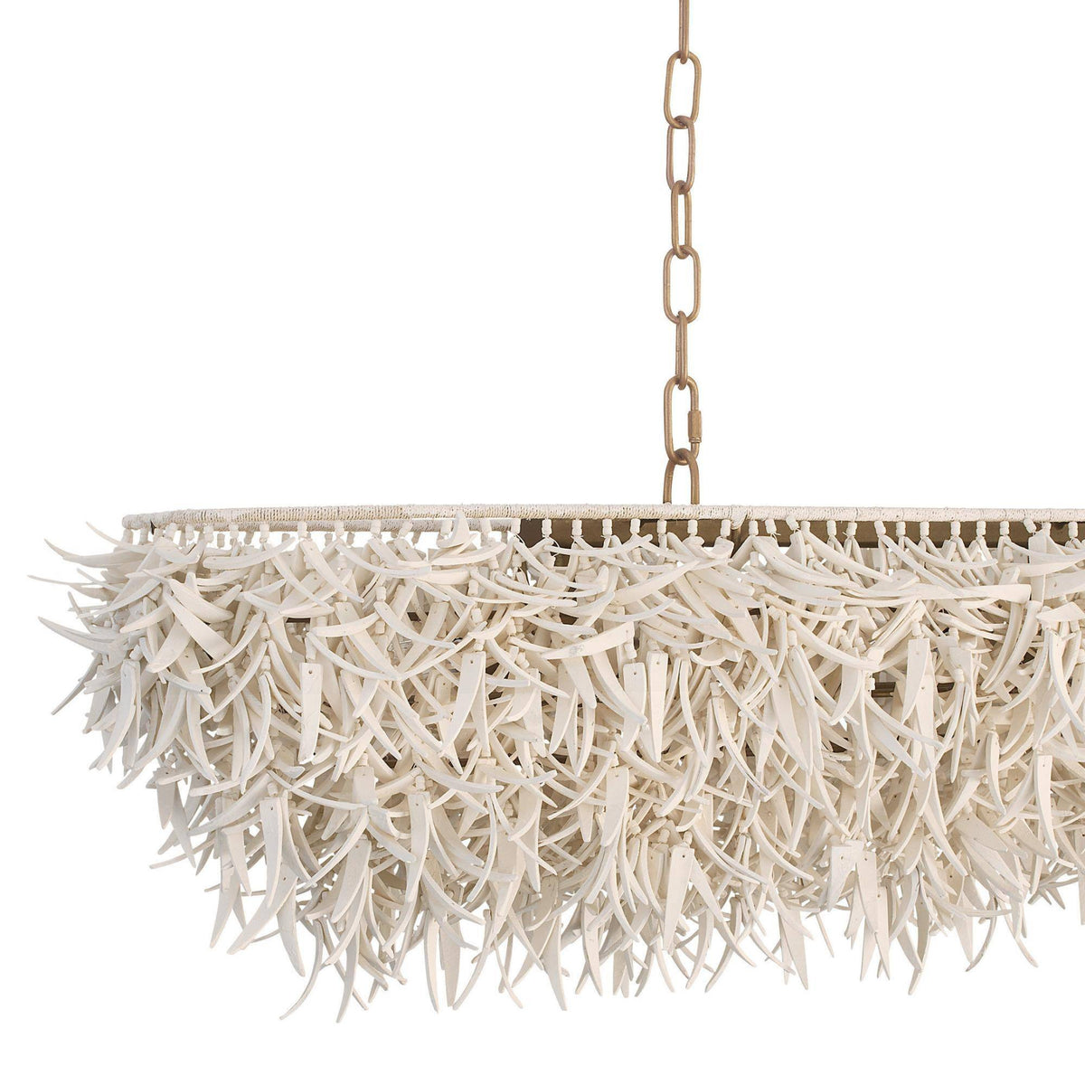 Decorative pendant light with white branch-like design on a white background