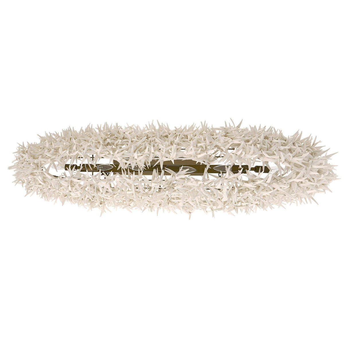 Decorative wreath with white and gold accents on a white background