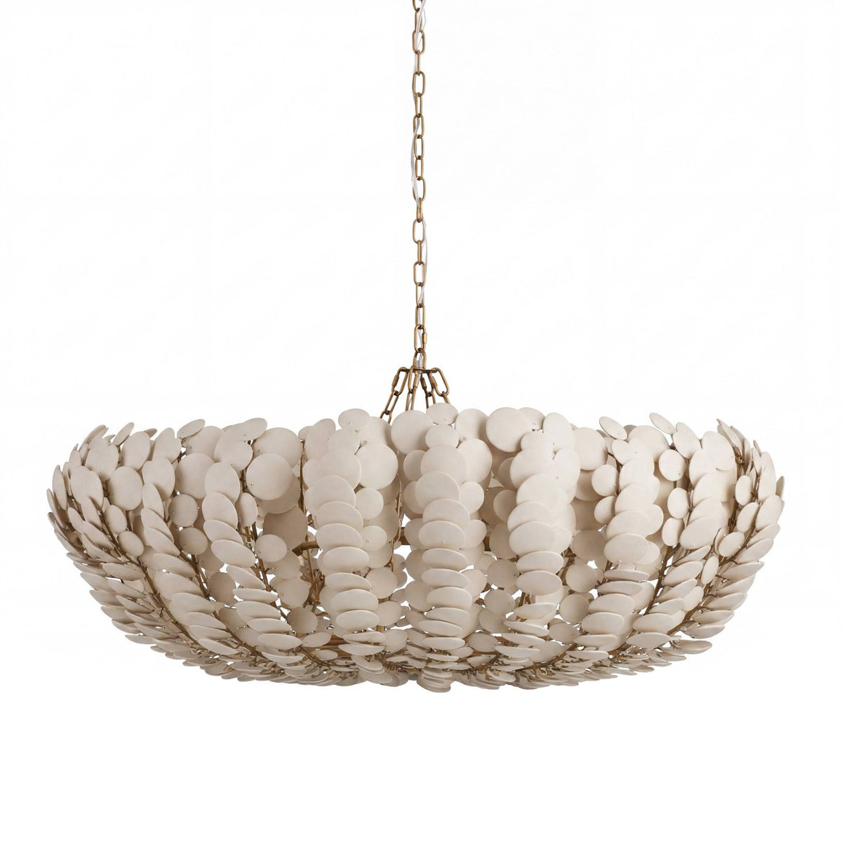 Decorative chandelier with shell-like design on a white background