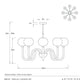 Technical drawing of a chandelier with dimensions and Arteriors branding