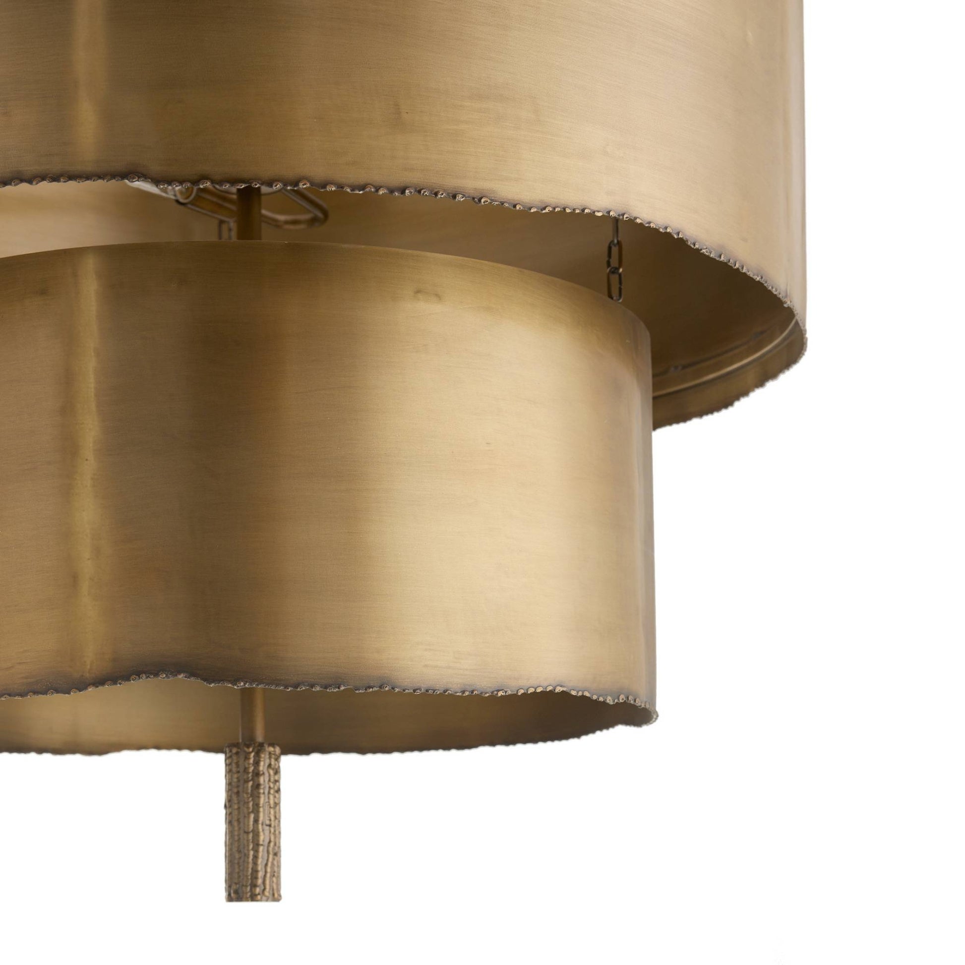 Close-up of a gold pendant light fixture on a white background