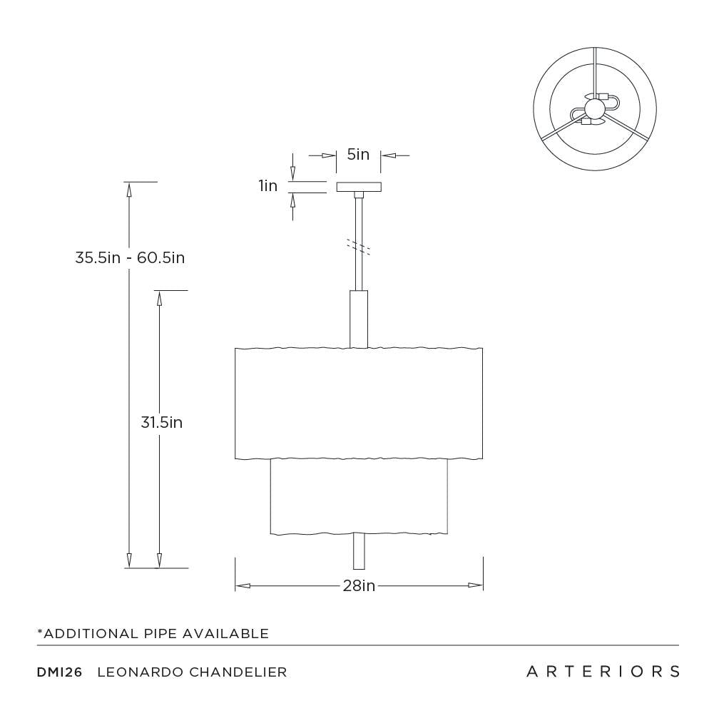 Measurement diagram of Leonardo Chandelier by Arteriors on a white background