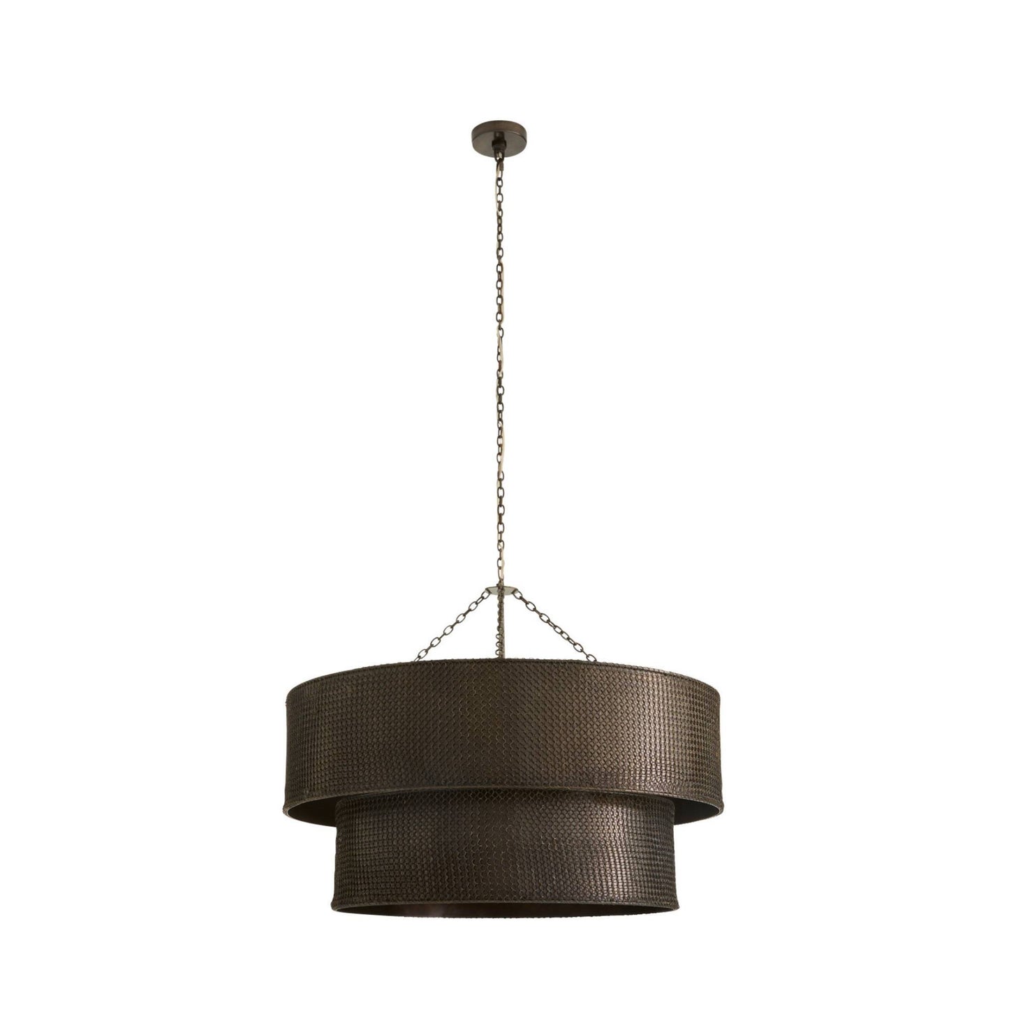 Dark brown pendant light with chain on a white background