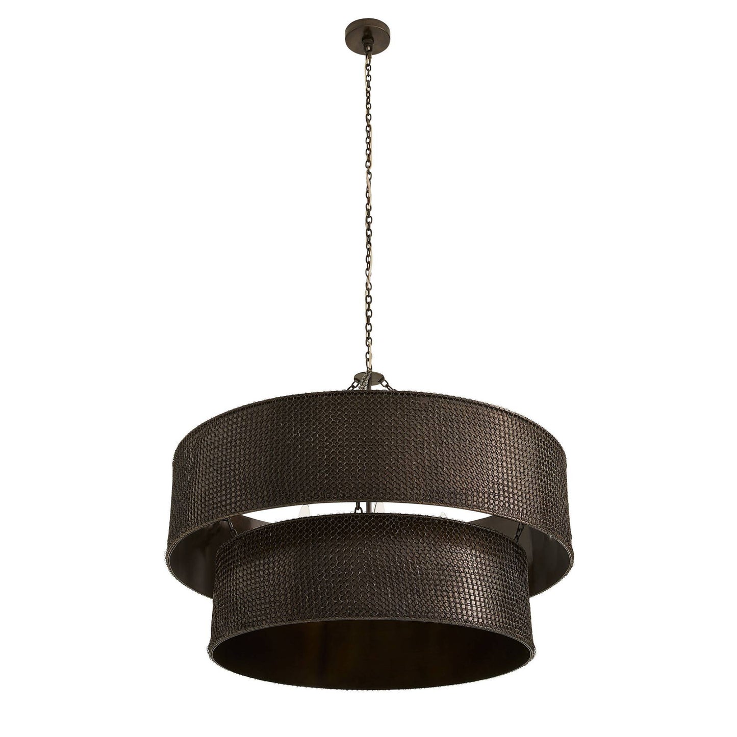 Dark brown woven pendant light on a white background