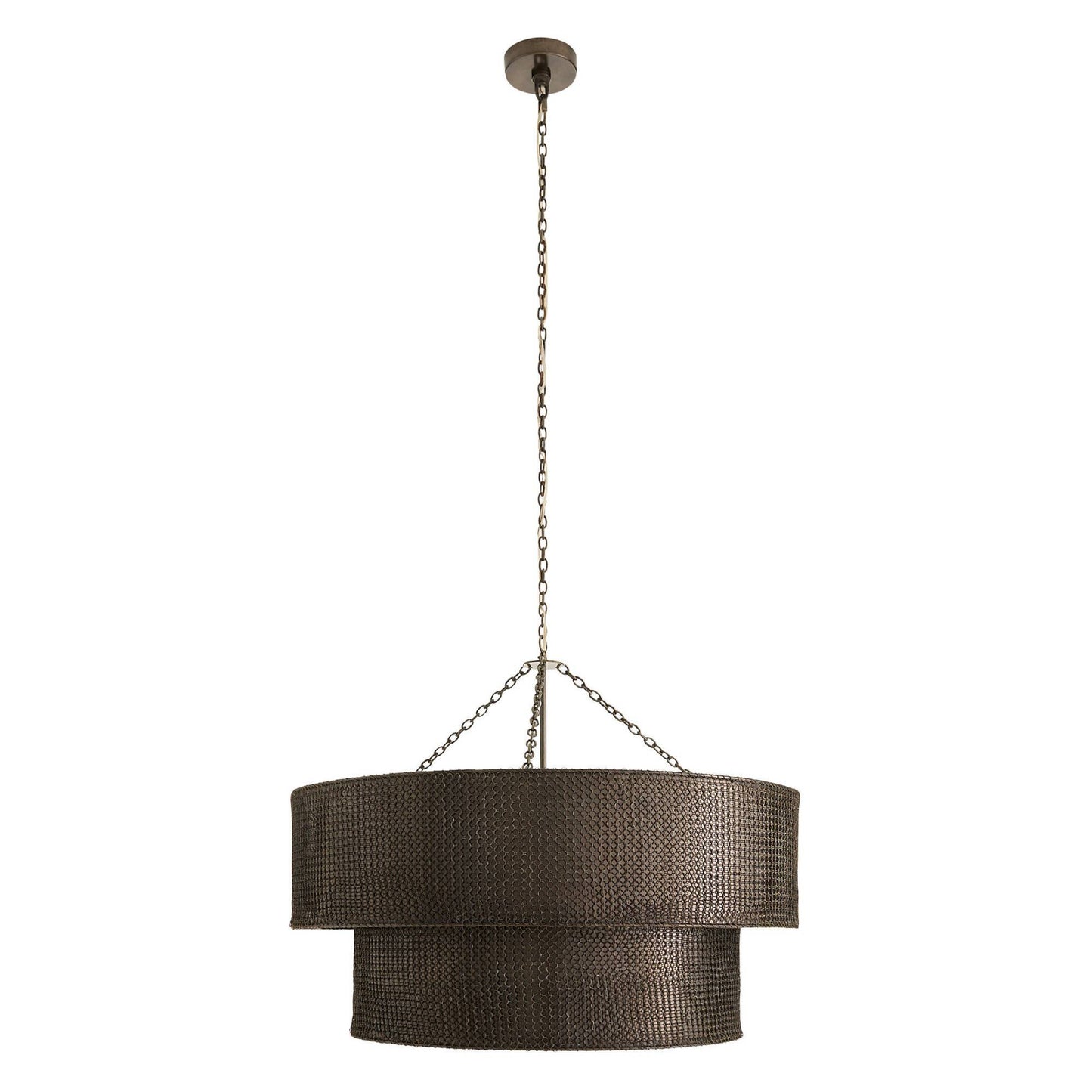 Bronze pendant light with chain on a white background