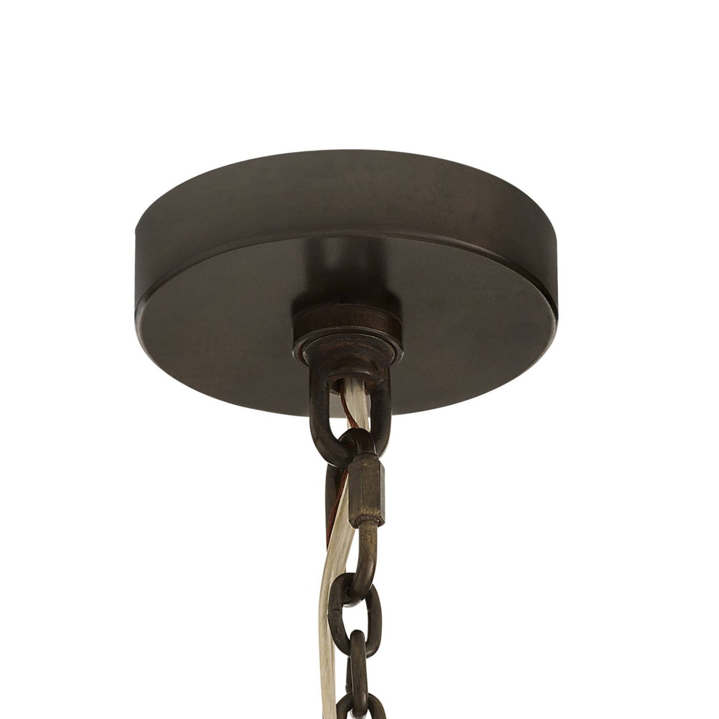 Dark metal ceiling rose with chain on a white background