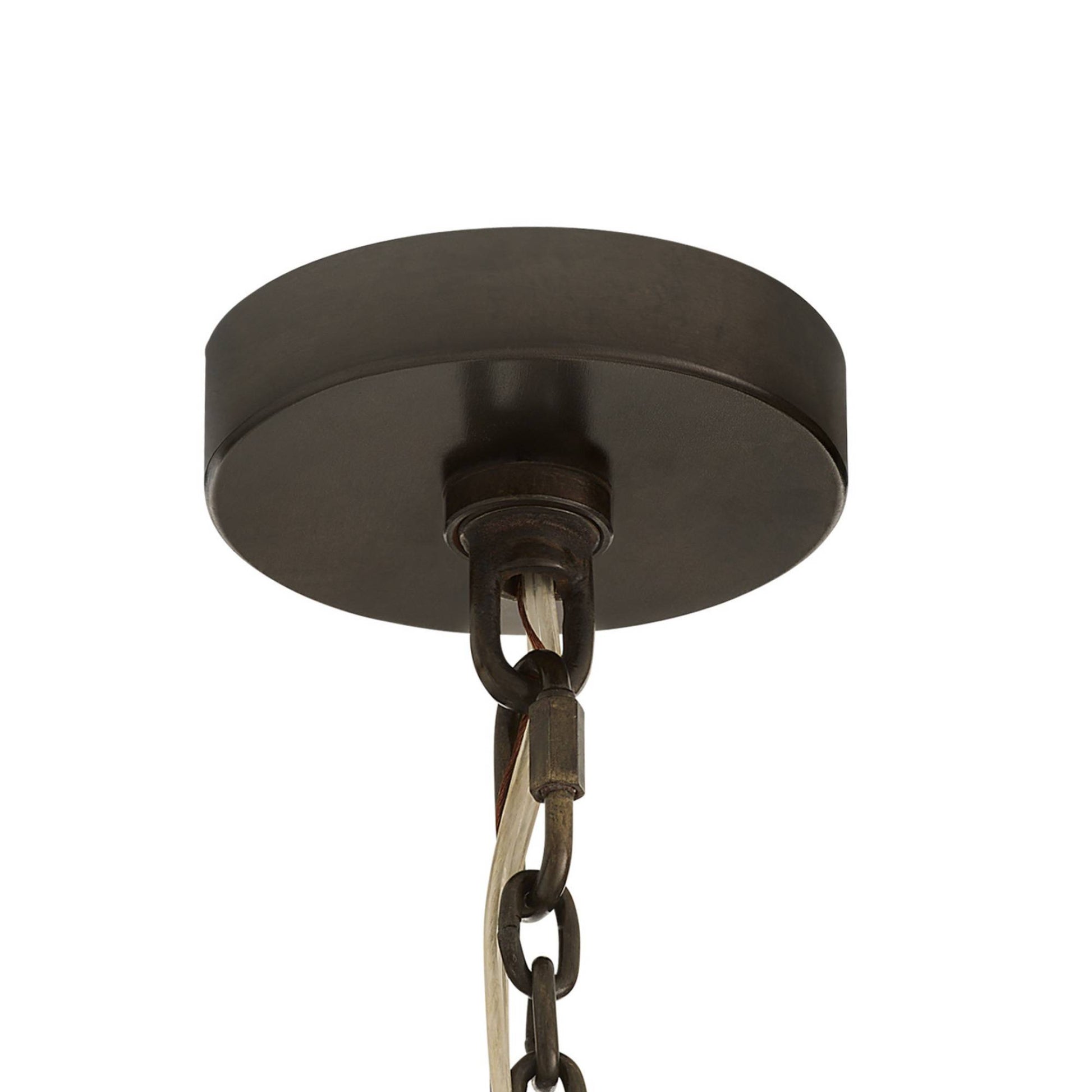 Dark metal ceiling rose with chain on a white background