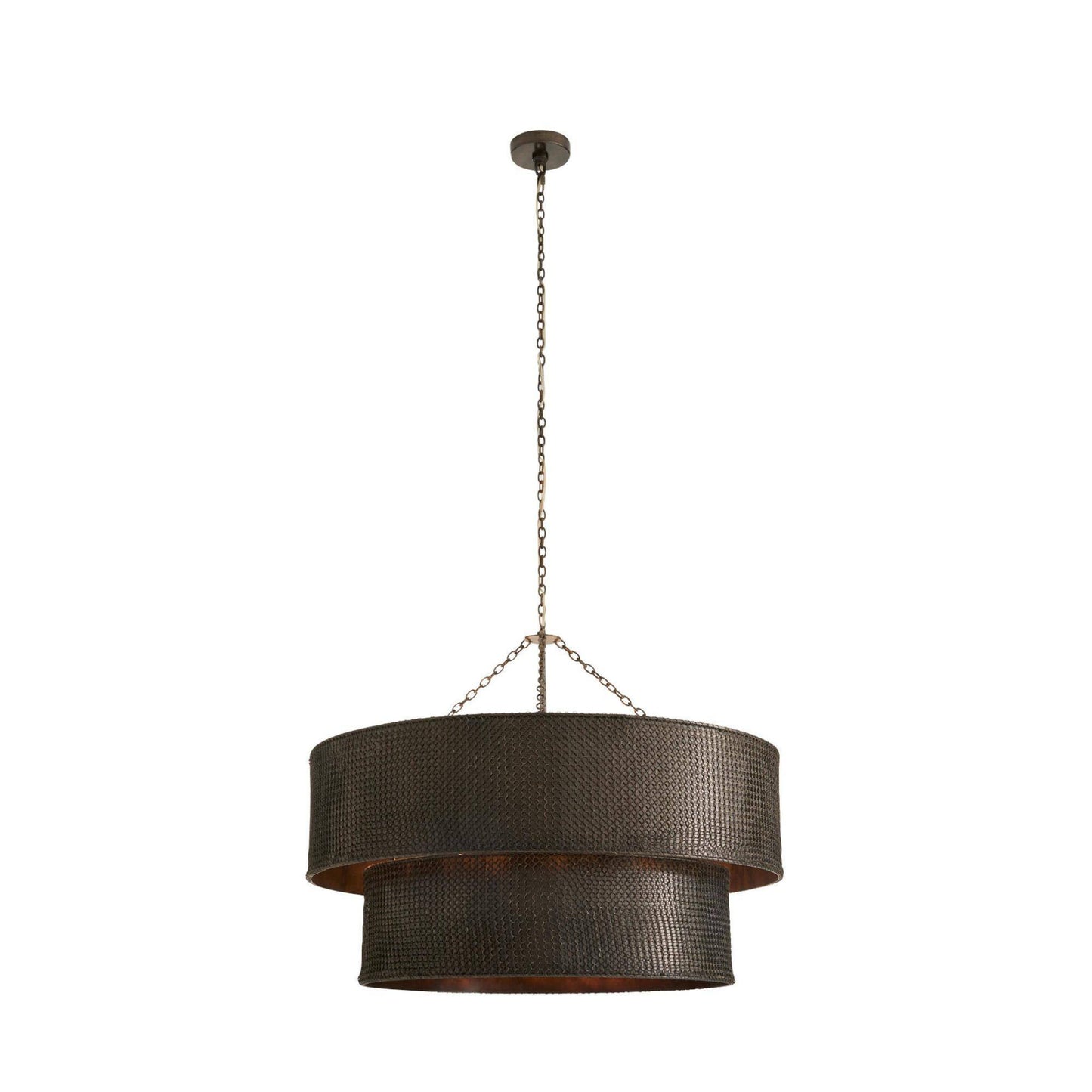 Bronze pendant light with chain on a white background