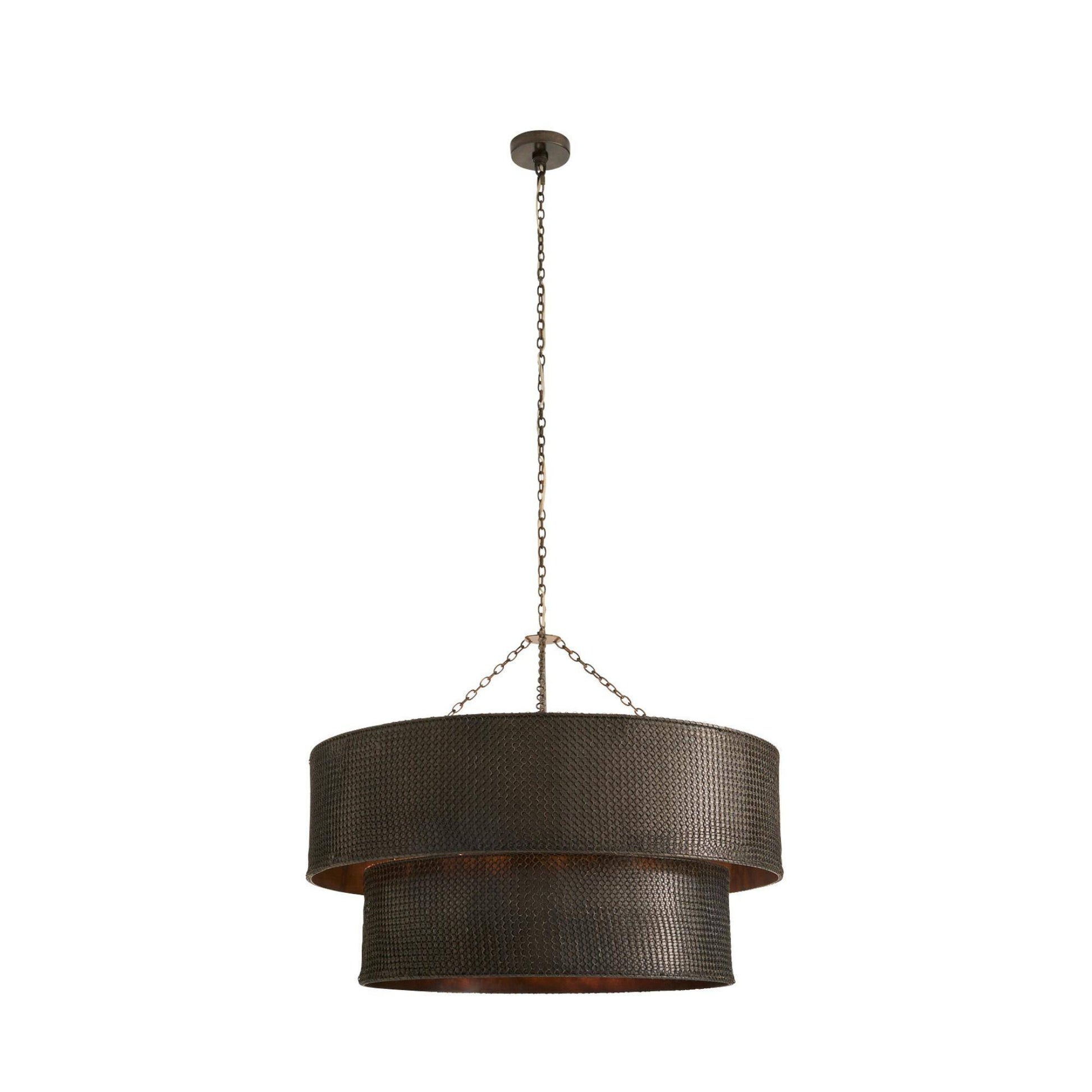 Bronze pendant light with chain on a white background