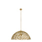 Gold pendant lamp with intricate design on a white background