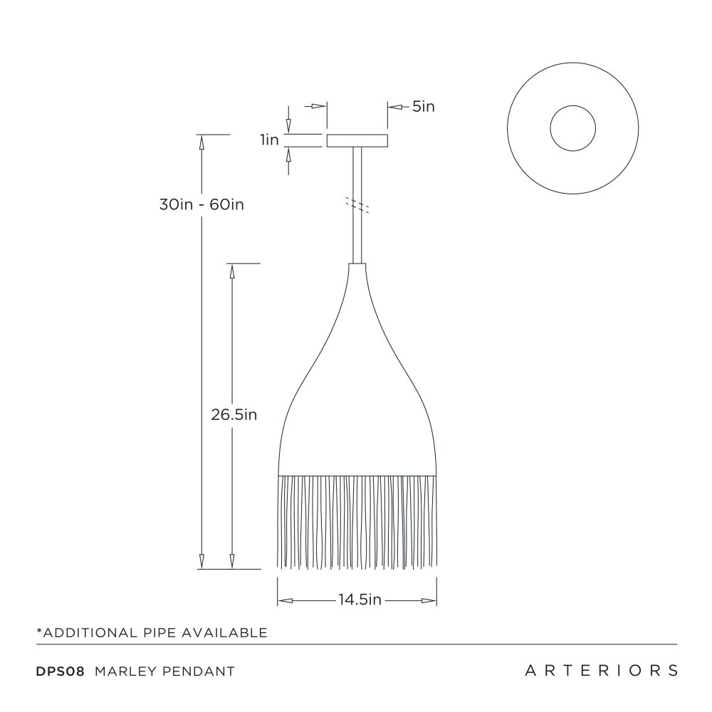 Technical drawing of a Marley pendant light with dimensions on a white background