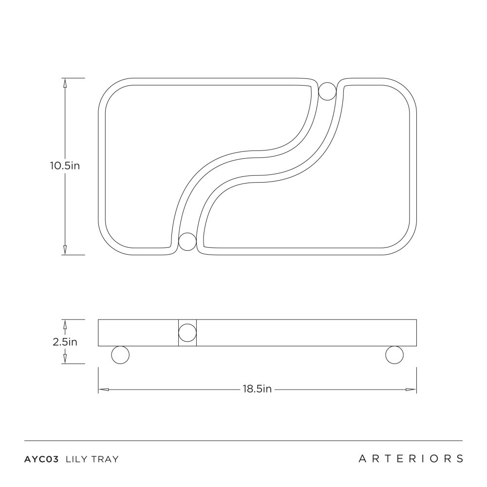 Technical drawing of a Lily Tray with dimensions and branding
