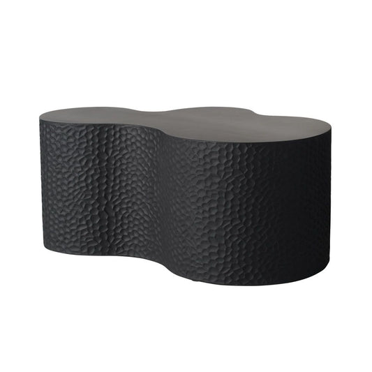 Textured black side table on a white background