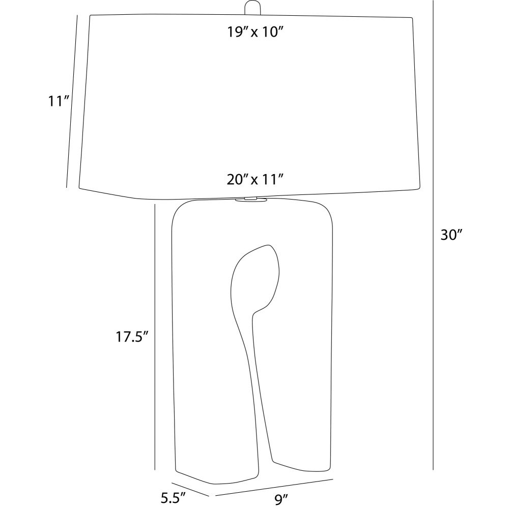 Line drawing of a lamp with dimensions labeled