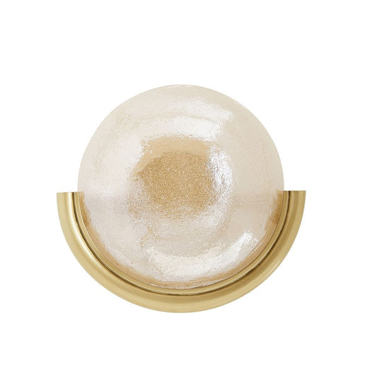 Pearl-like sphere with gold base on a white background