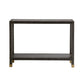 Dark woven console table on a white background
