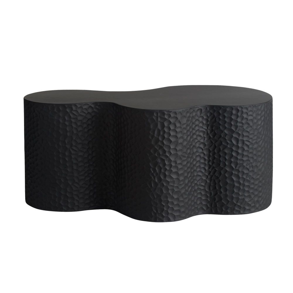 Black textured side table on a white background