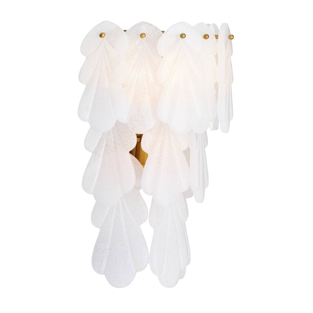 White feathered wall light fixture on a white background