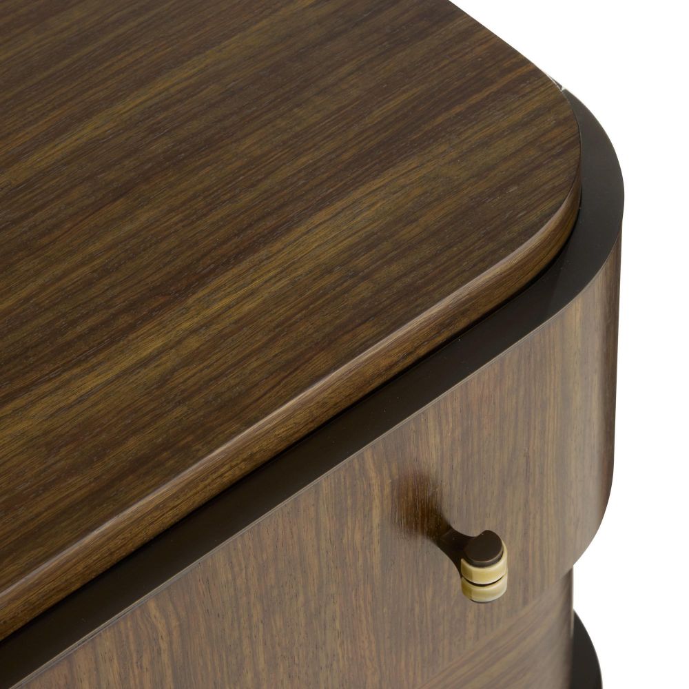 Wooden drawer with a gold handle on a white background