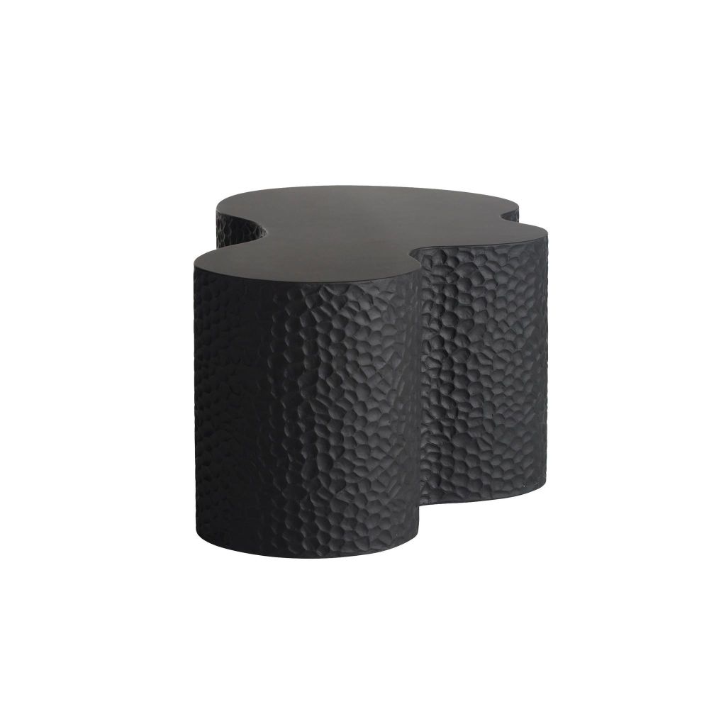 Black textured side table on a white background