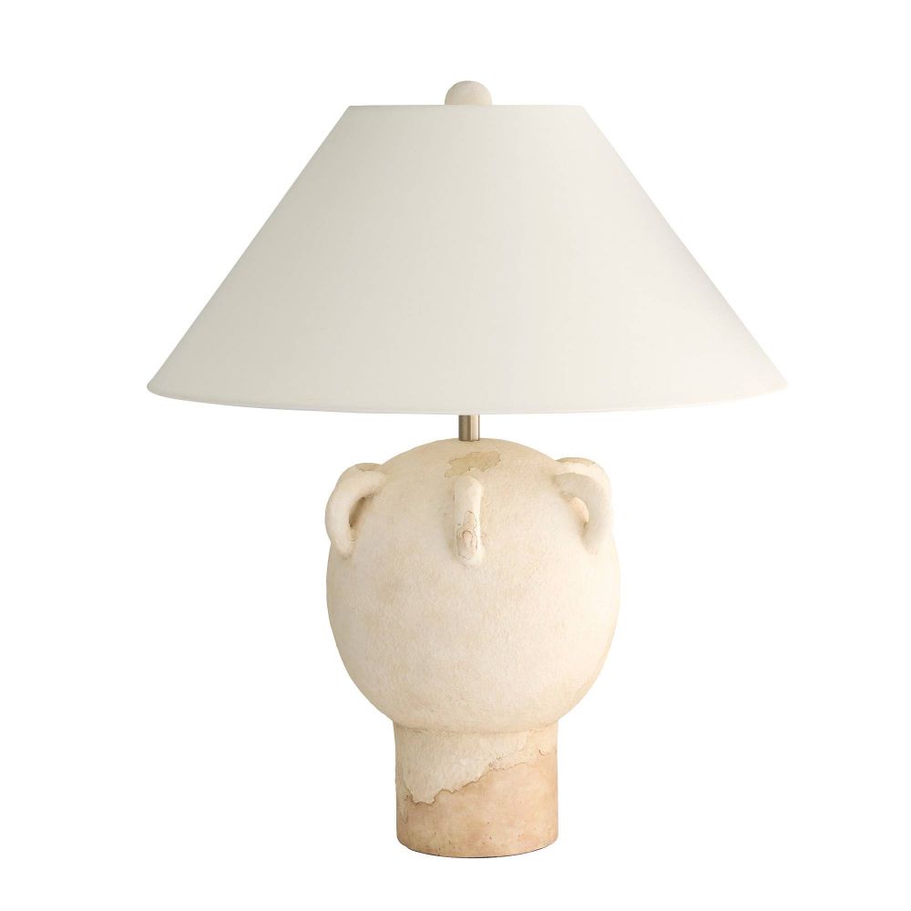 Table lamp with a decorative base on a white background