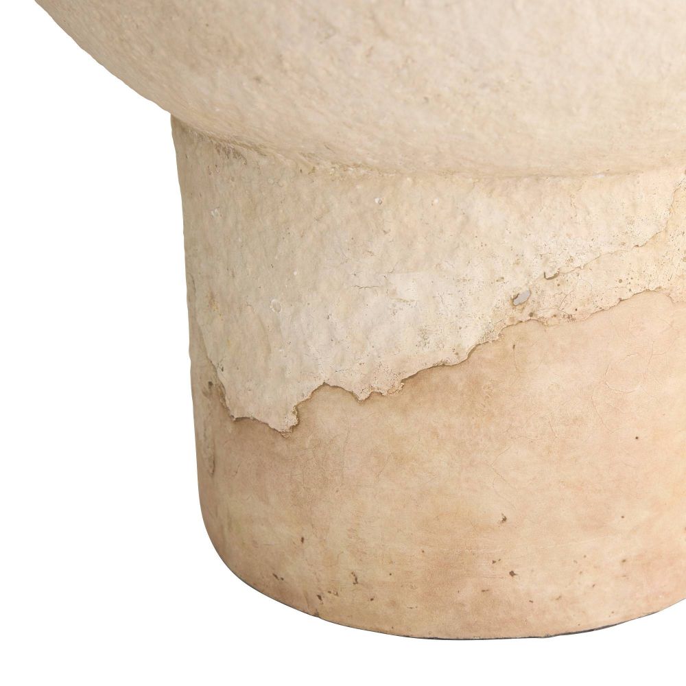 Close-up of a beige ceramic pot with a textured surface on a white background