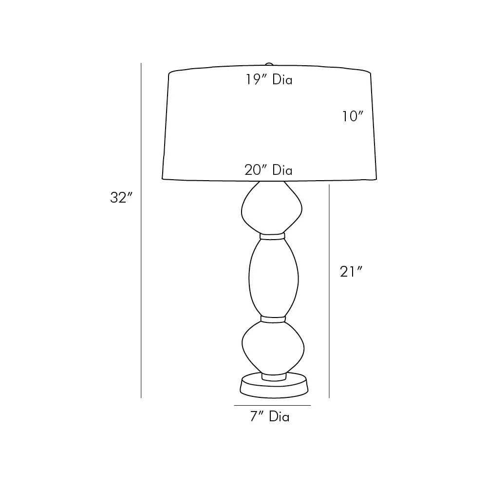 Line drawing of a lamp with dimensions labeled