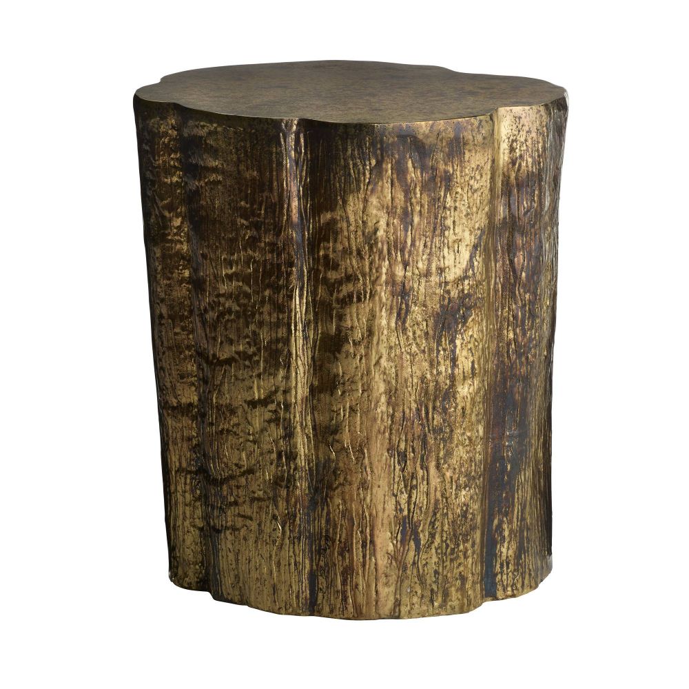 Wooden stool with a natural, textured surface on a white background