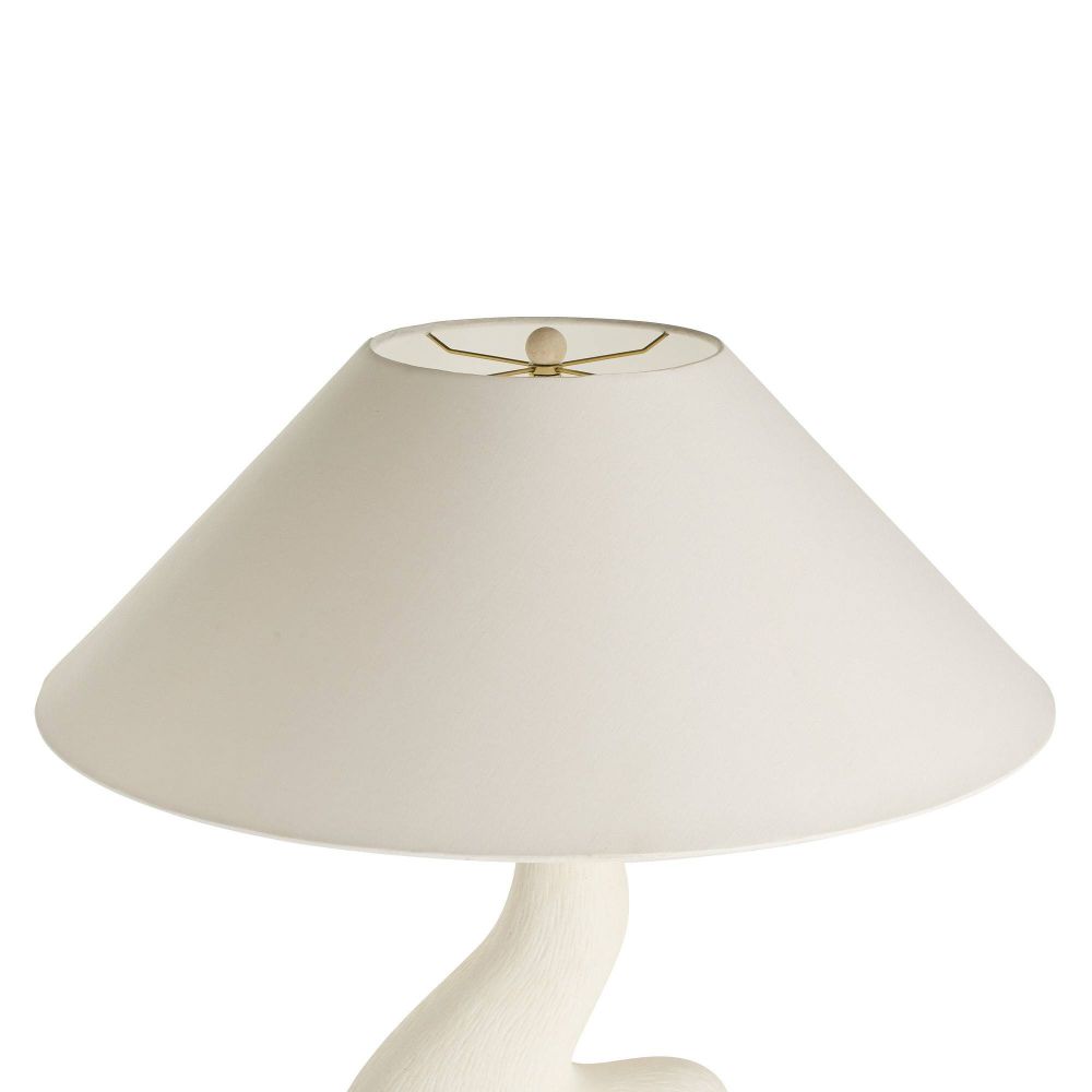 White table lamp with a beige lampshade on a white background