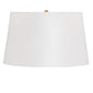 White lampshade with a gold fixture on a white background