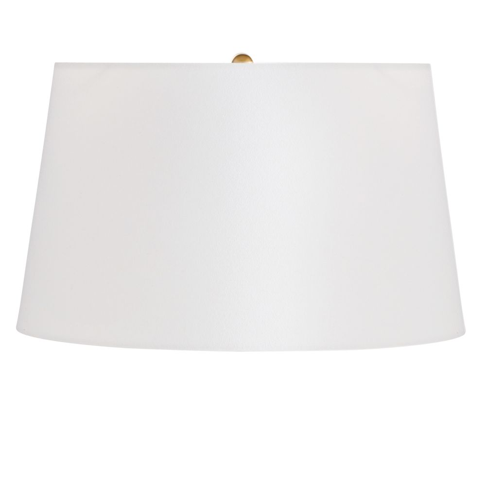 White lampshade with a gold fixture on a white background
