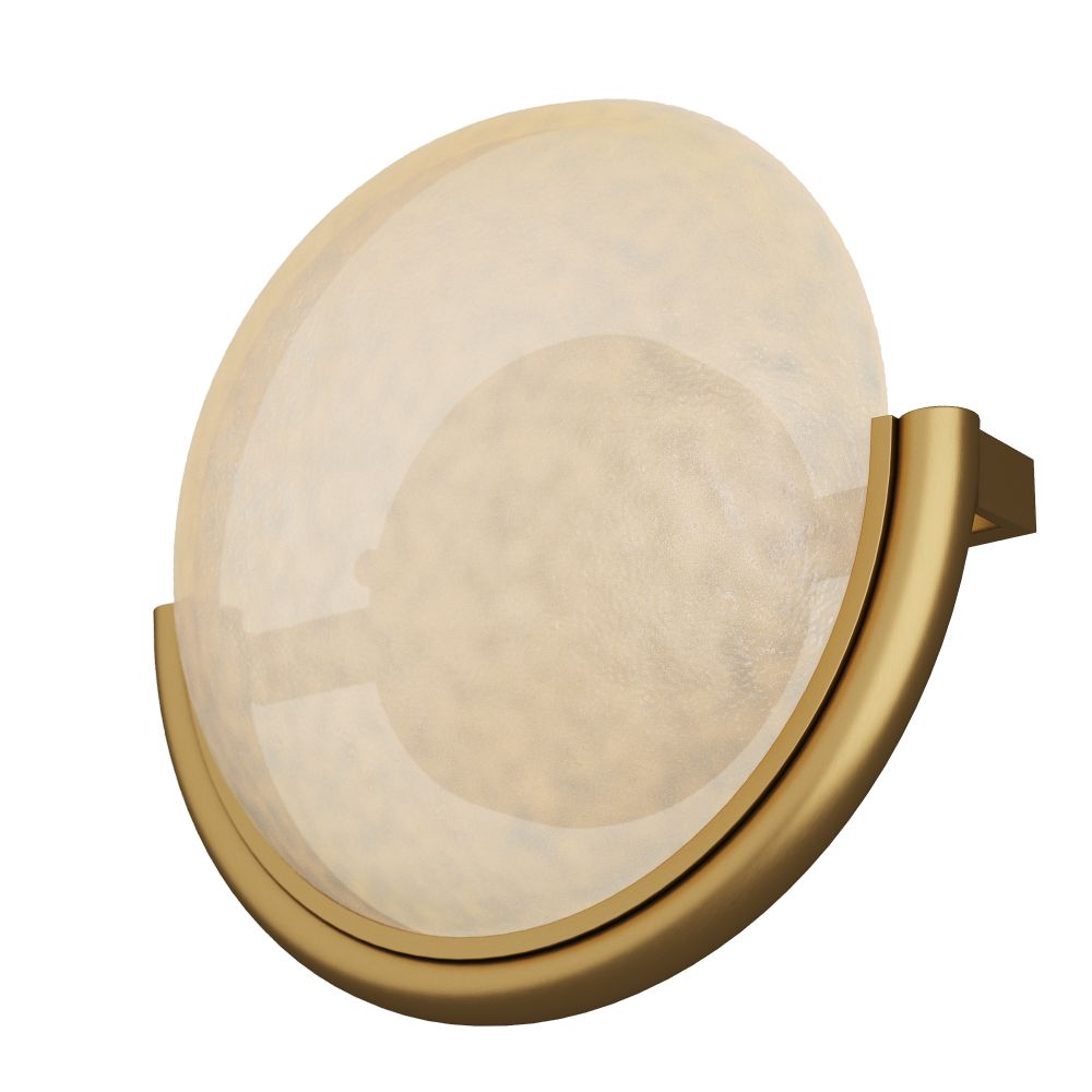 Wall sconce with a gold frame and white glass on a white background