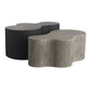 Two modern coffee tables with unique, wavy designs on a white background