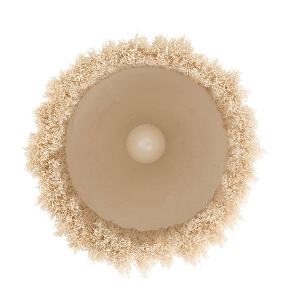 Round lampshade with textured beige rim on a white background