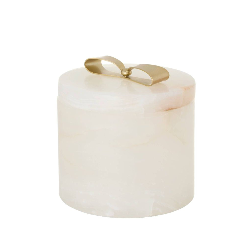 White marble holder with a gold accent on a white background