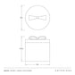 Measurement chart for a large container with a bow design, featuring dimensions and brand name.