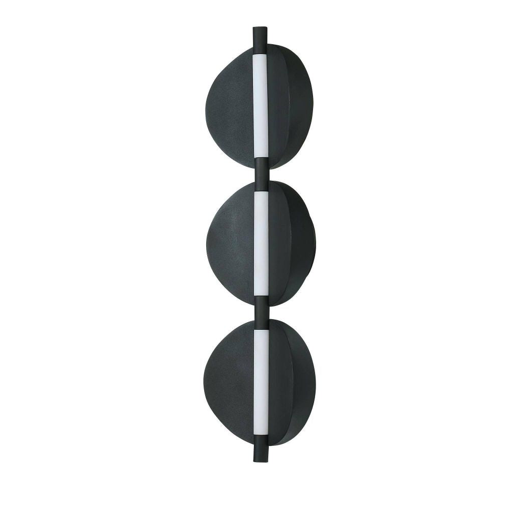 Modern wall sconce with three circular shades on a white background