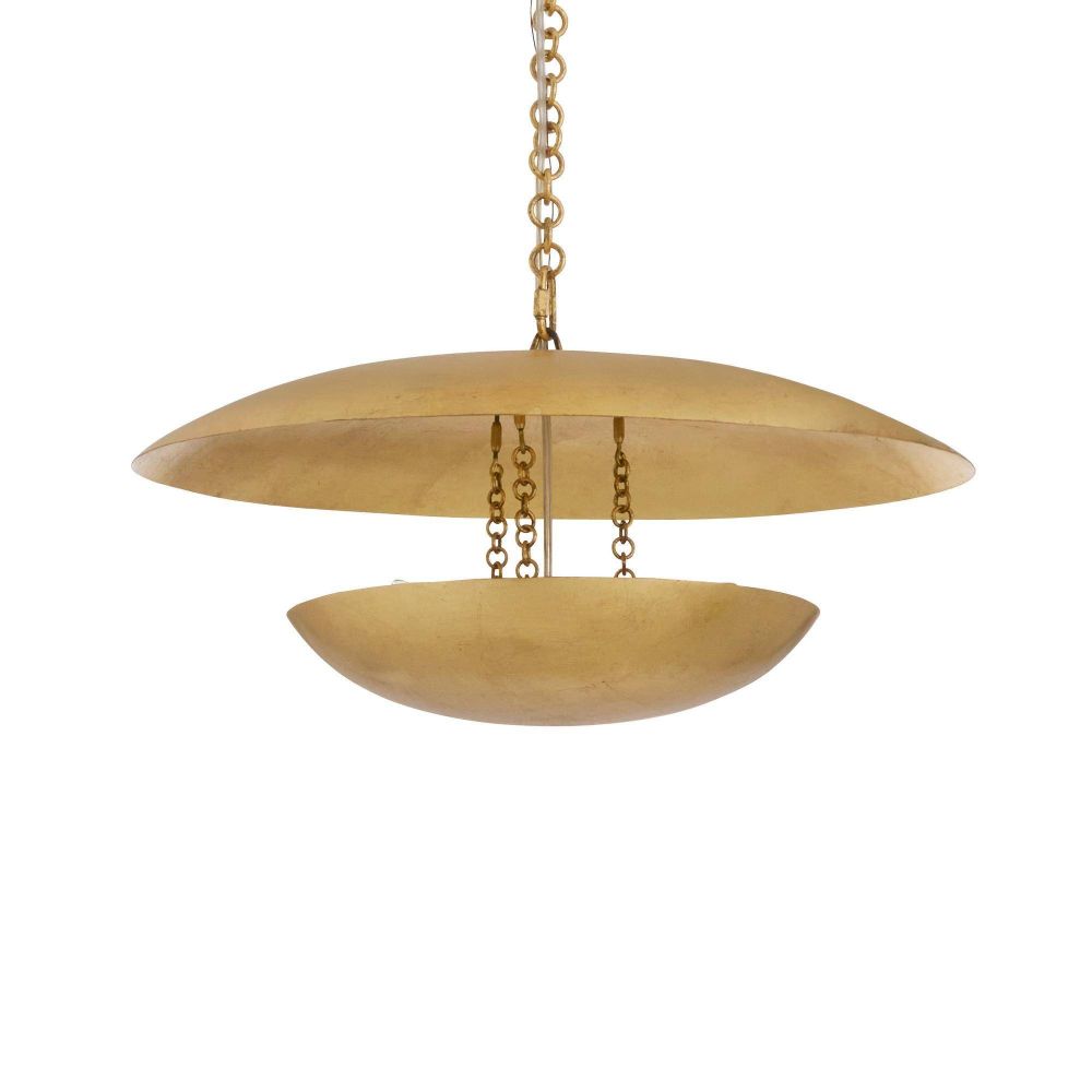Gold pendant light fixture on a white background